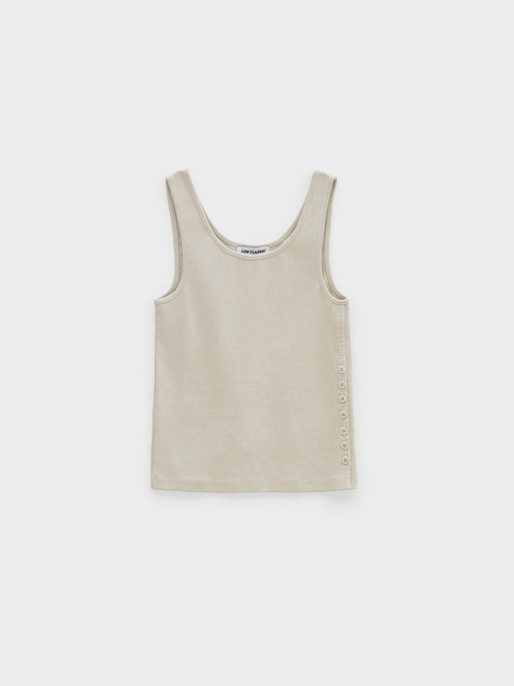 Low Classic Side Button Sleeveless Top Greish Beige