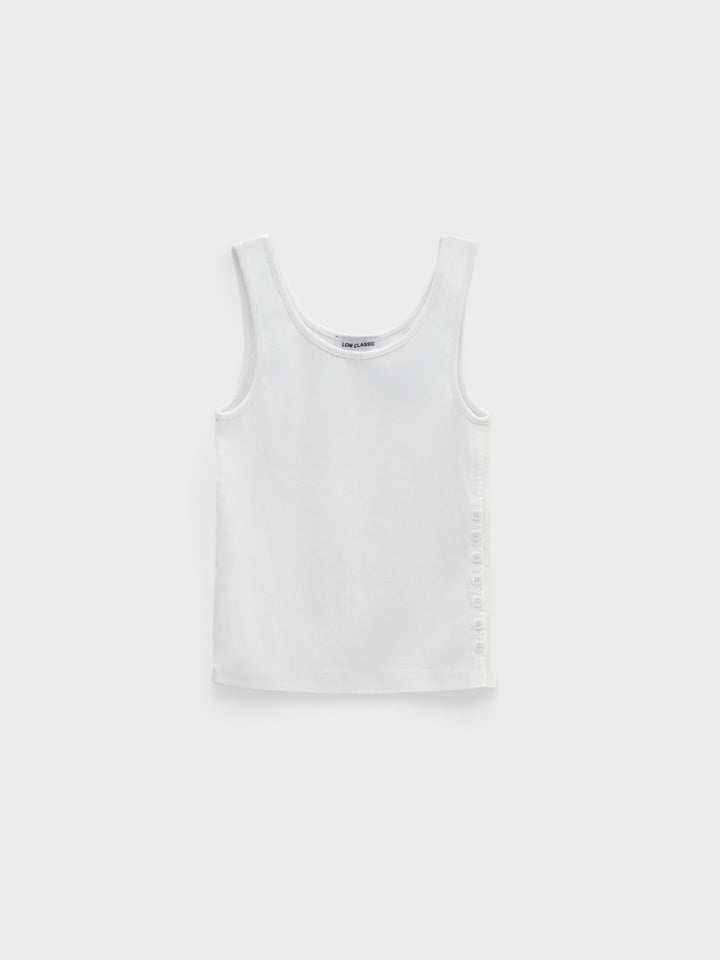 Low Classic Side Button Sleeveless Top White