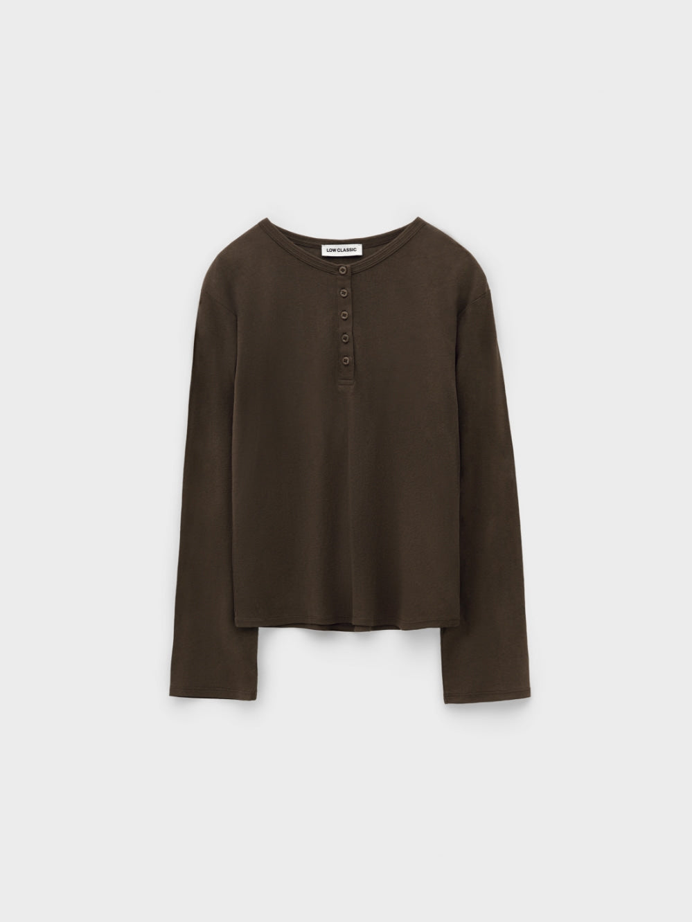 [Low Classic] Henley Neck Cotton Long Sleeve T-Shirt_Khaki Brown