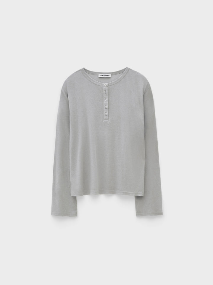 Low Classic Henley Neck Cotton Long Sleeve T-Shirt Light Grey