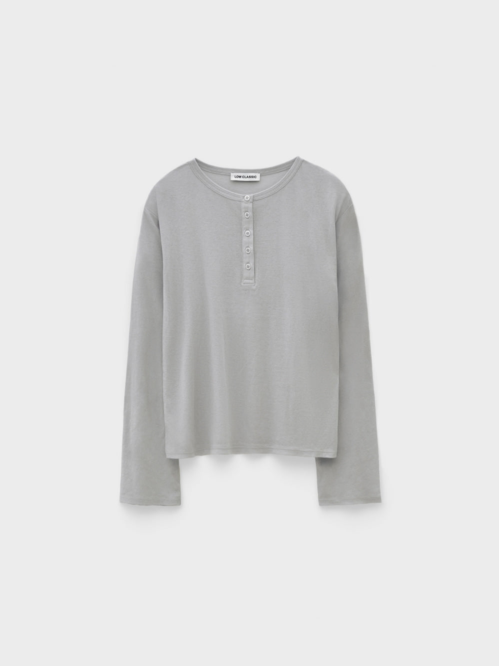 Low Classic Henley Neck Cotton Long Sleeve T-Shirt Light Grey