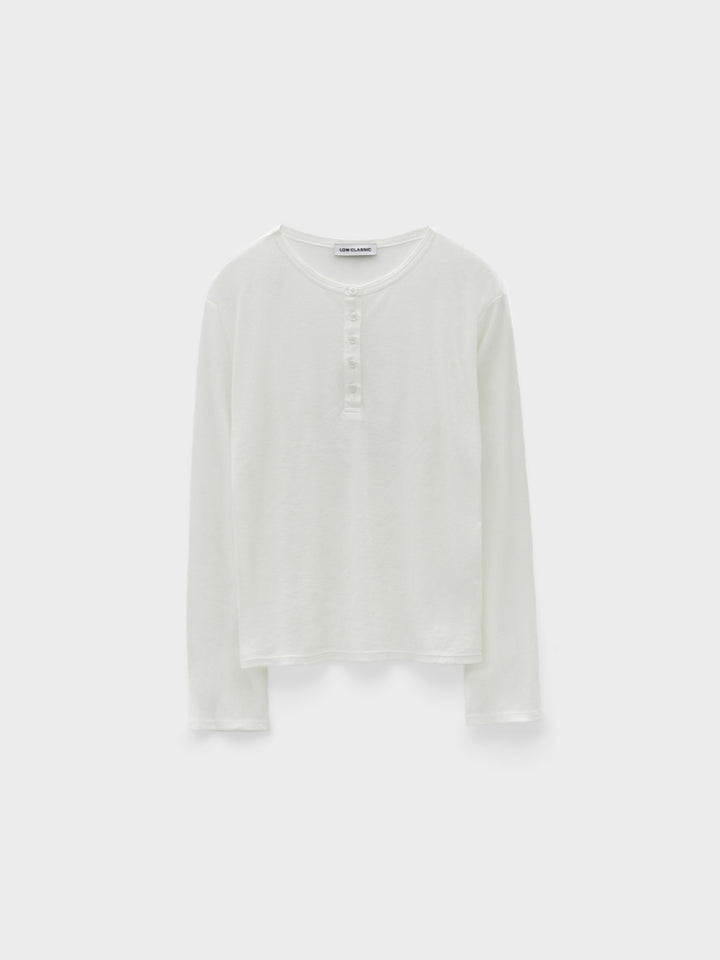 Low Classic Henley Neck Cotton Long Sleeve T-Shirt White