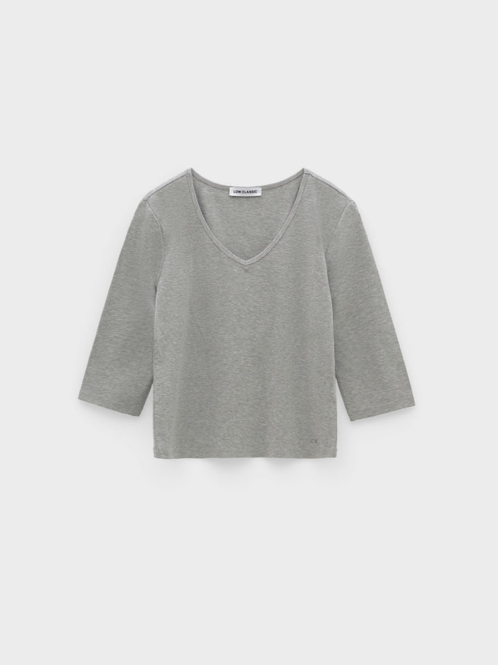 Low Classic Deep V-Neck Stretchy T-Shirts Melange Grey