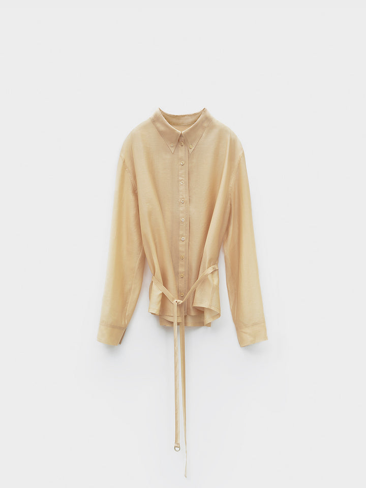 Low Classic See-Through Shirred Back Blouse Yellow