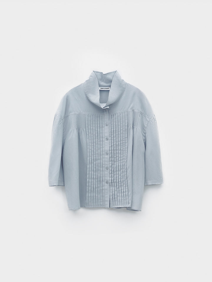 Low Classic High Neck Pintuck Blouse Light Blue