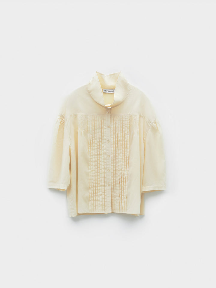 Low Classic High Neck Pintuck Blouse Cream
