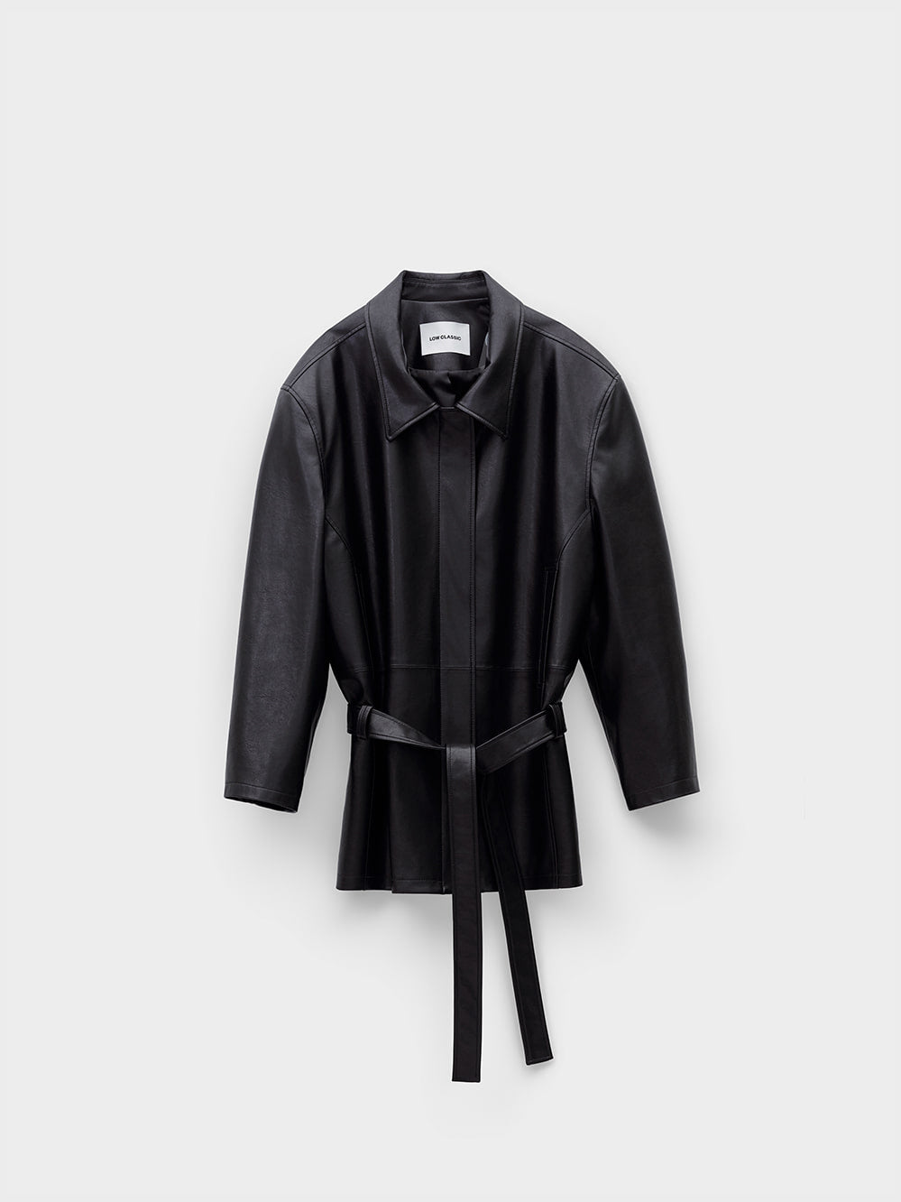 [Low Classic] Low Waist Artificial Leather Jacket_Black