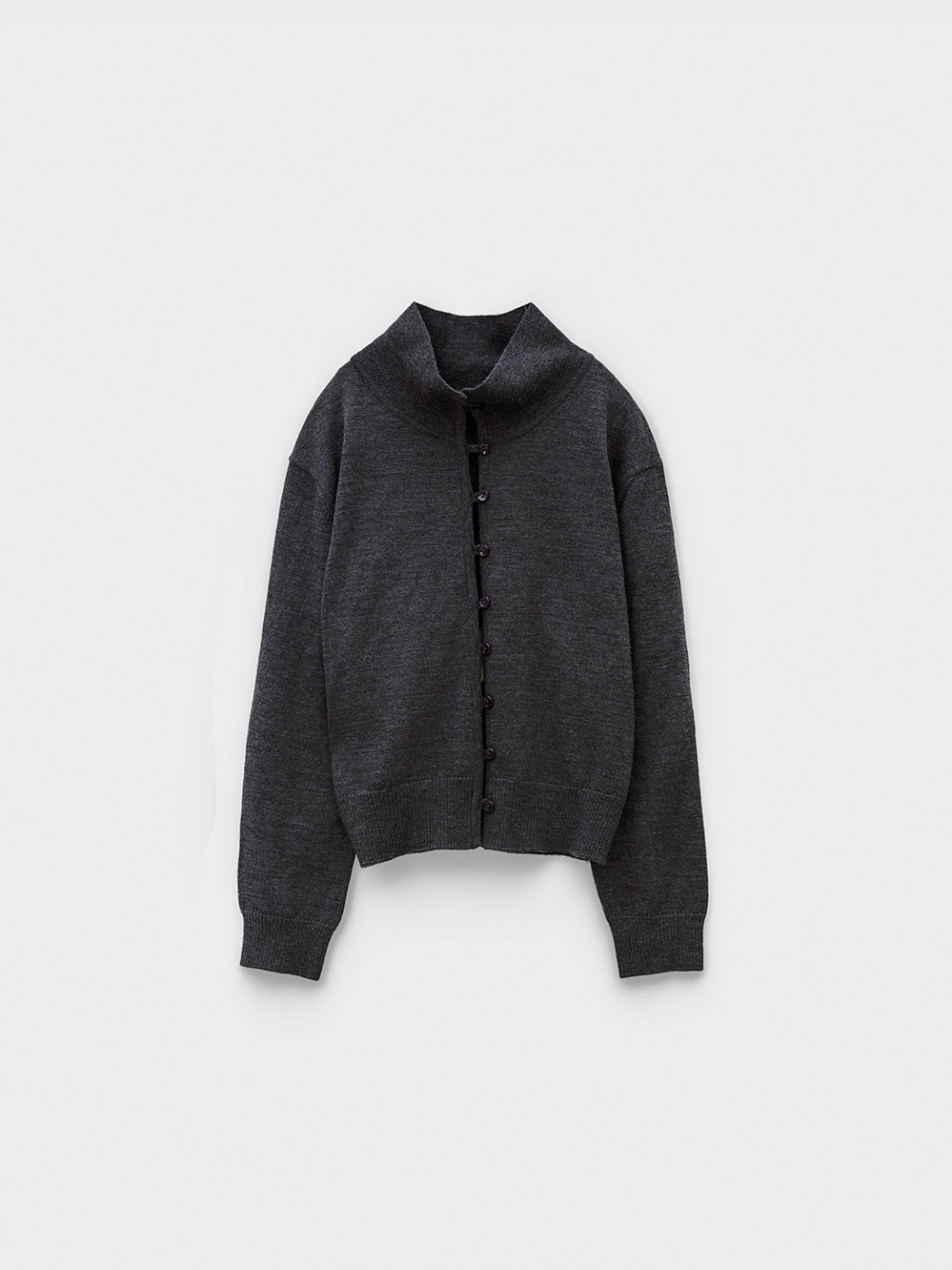 Low Classic High Neck Knit Cardigan Charcoal