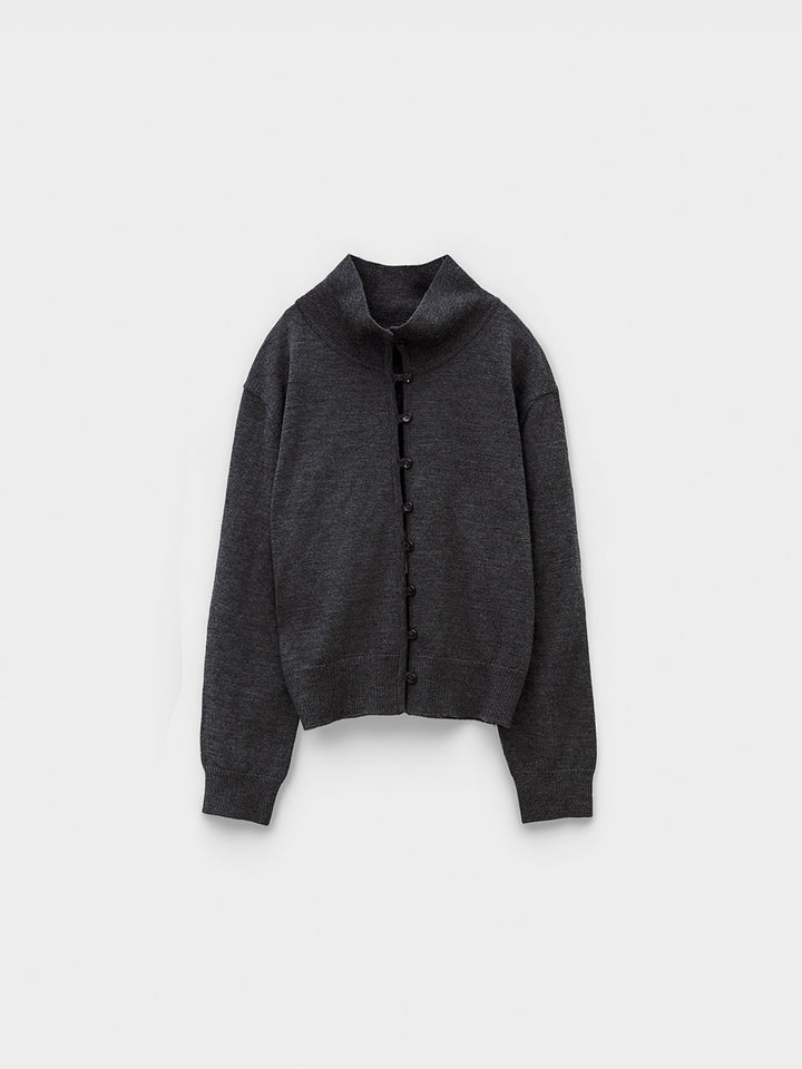 Low Classic High Neck Knit Cardigan Charcoal