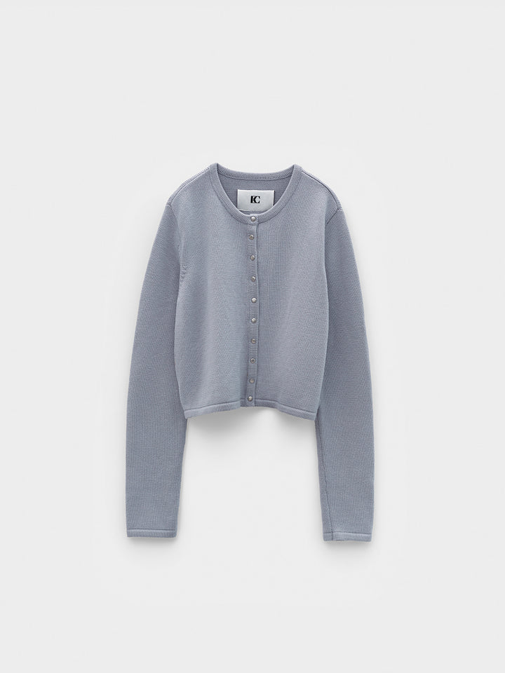 Low Classic Snap Button Cardigan Light Blue