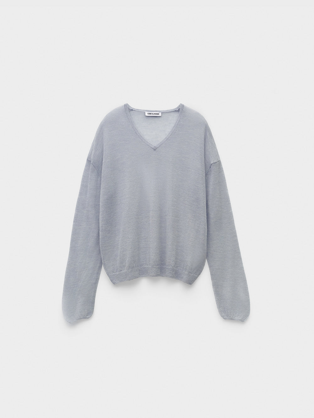 Low Classic See-Through V-Neck Knit Pullover Grey