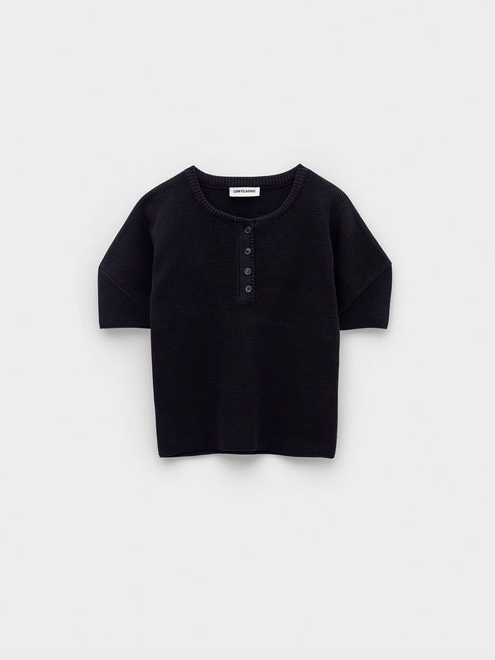 Low Classic Puff Sleeve Henry Neck Knit Top Black