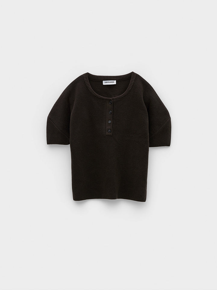 Low Classic Puff Sleeve Henry Neck Knit Top Brown