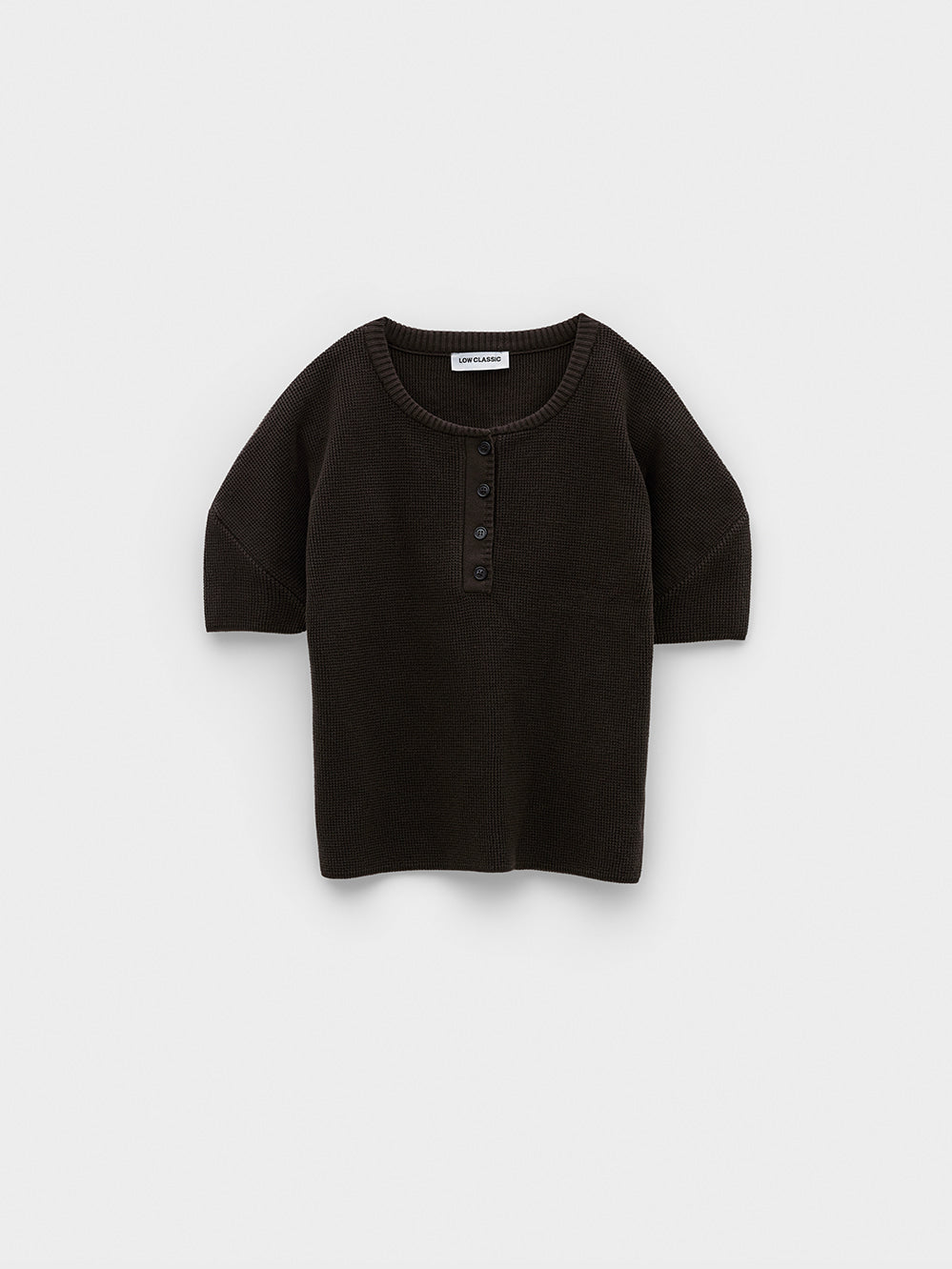 Low Classic Puff Sleeve Henry Neck Knit Top Brown