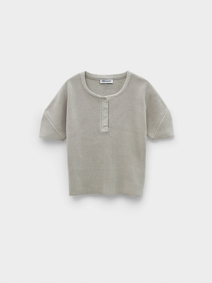 Low Classic Puff Sleeve Henry Neck Knit Top Light Grey