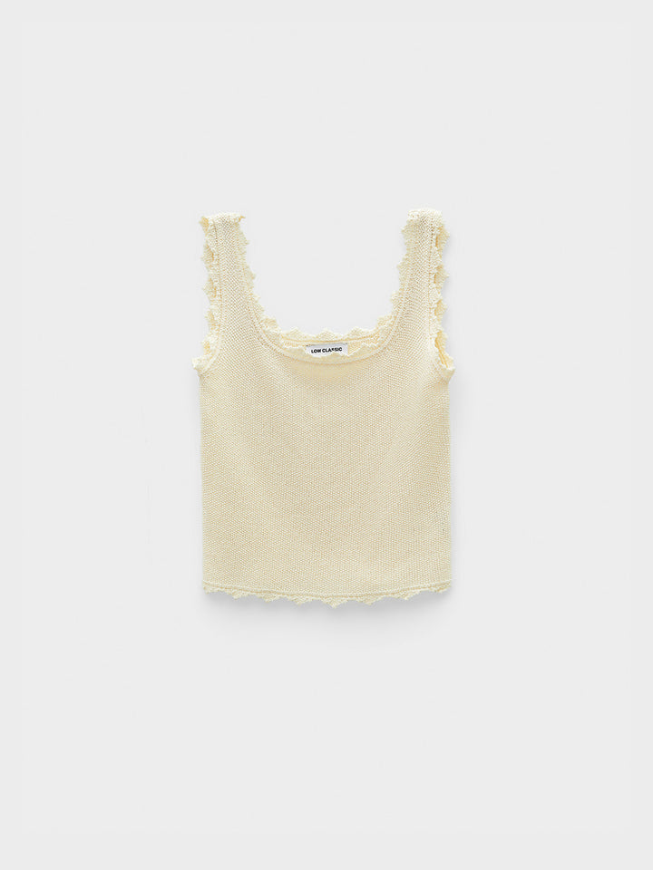 Low Classic Lace Edge Sleeveless Knit Cream