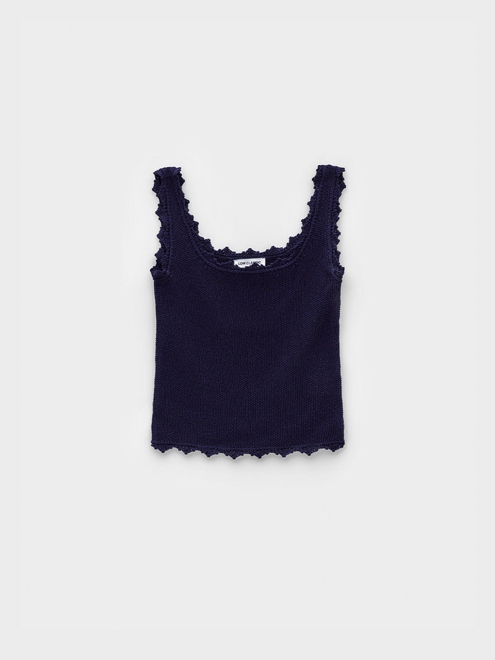Low Classic Lace Edge Sleeveless Knit Navy