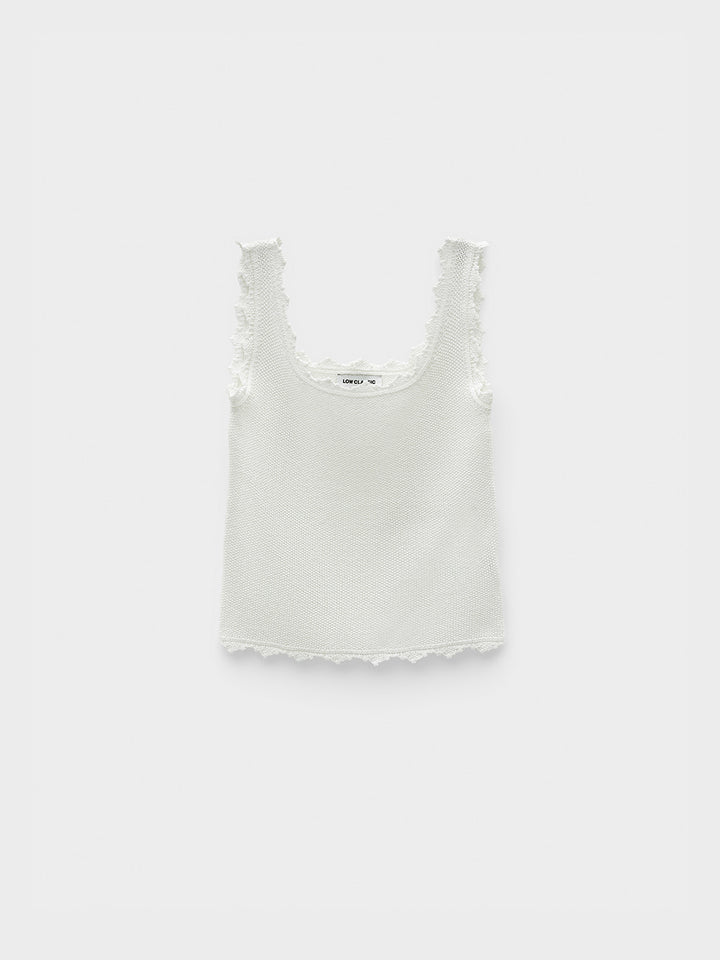 Low Classic Lace Edge Sleeveless Knit White