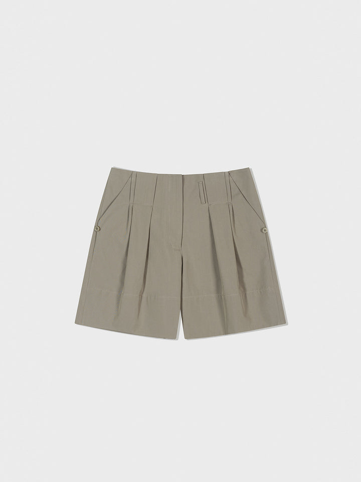 Low Classic Tuck Point Turn-Up Shorts Khaki