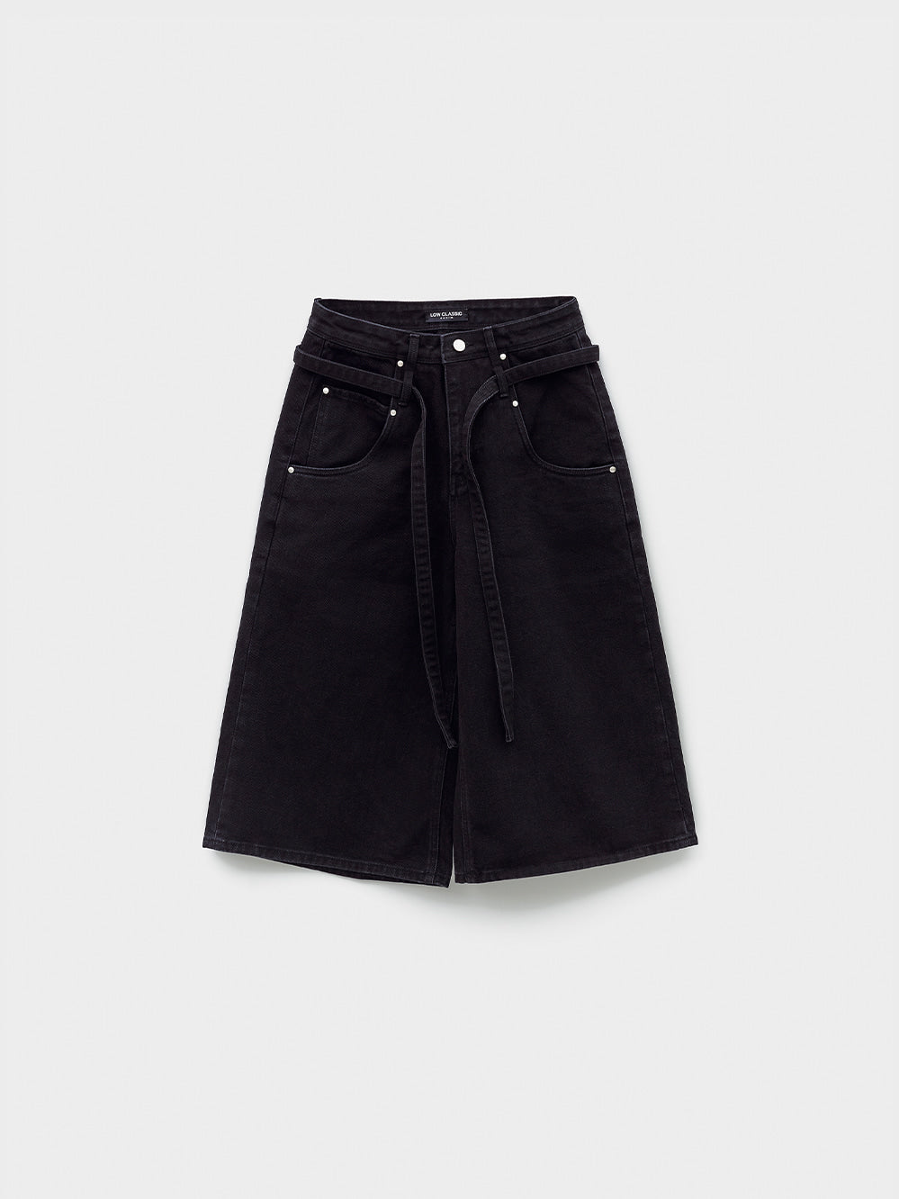 Low Classic Belted Denim Bermuda Pants Black