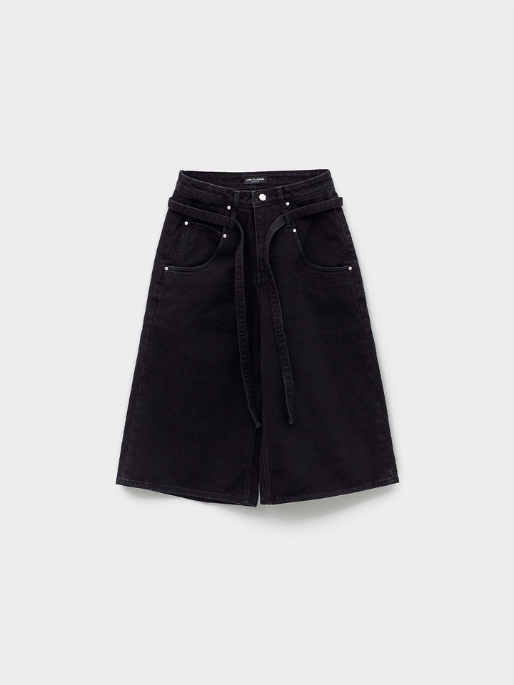 Low Classic Belted Denim Bermuda Pants Black