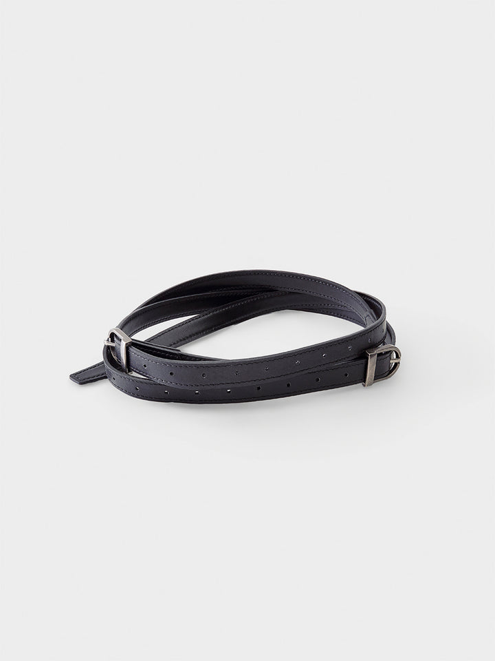 Low Classic Leather Two-Way Buckle Belt Black