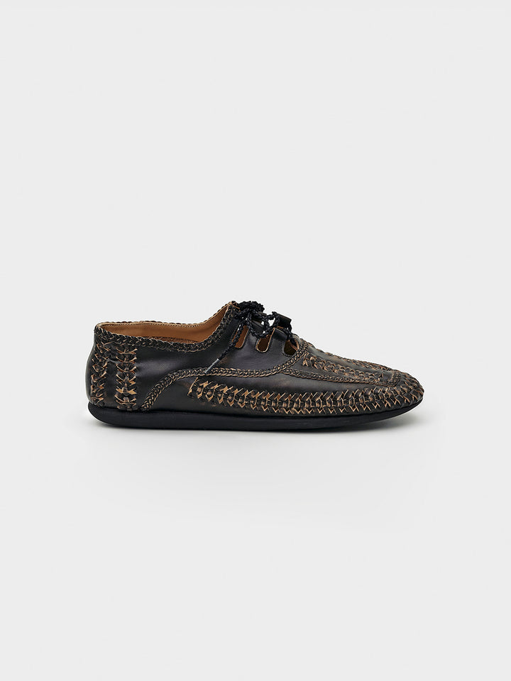 Low Classic Braid Leather Derby Shoes Black