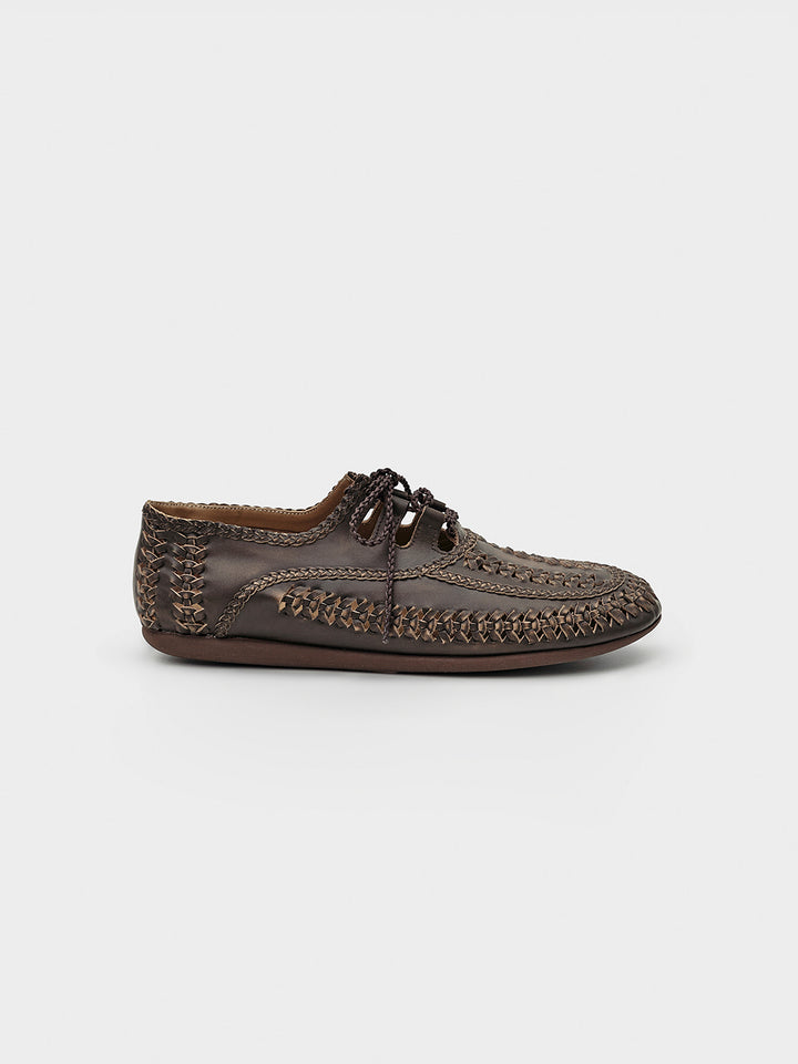 Low Classic Braid Leather Derby Shoes Brown