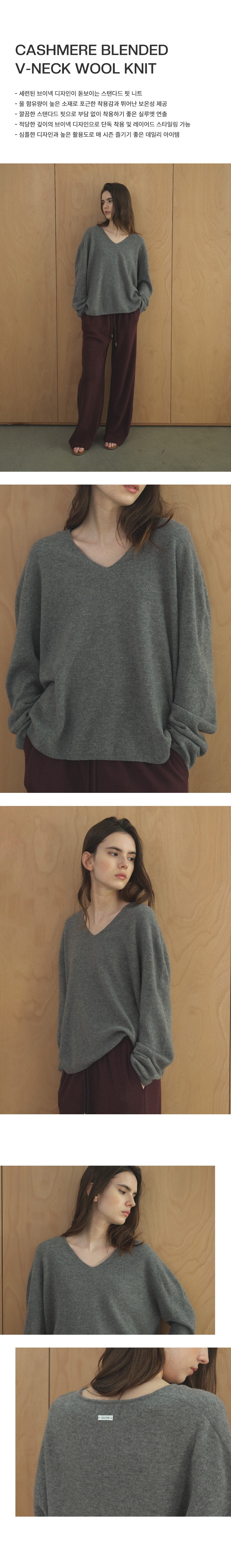 Tillidie Cashmere Blended V-Neck Wool Knit Gray
