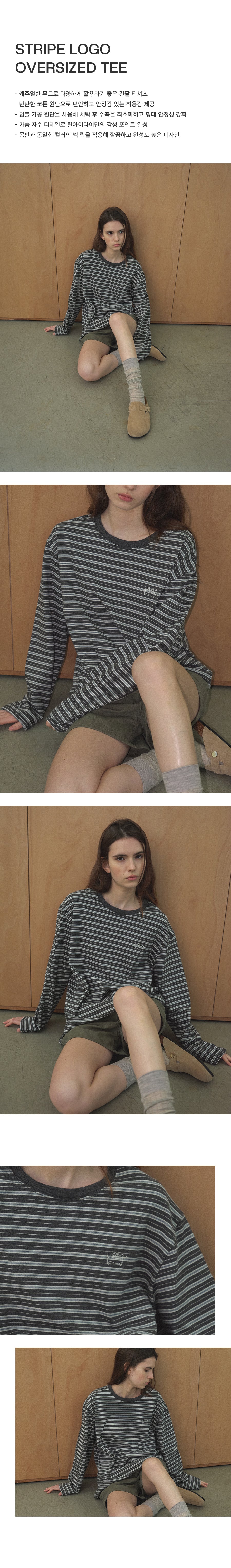 Tillidie Stripe Logo Oversized Tee Charcoal