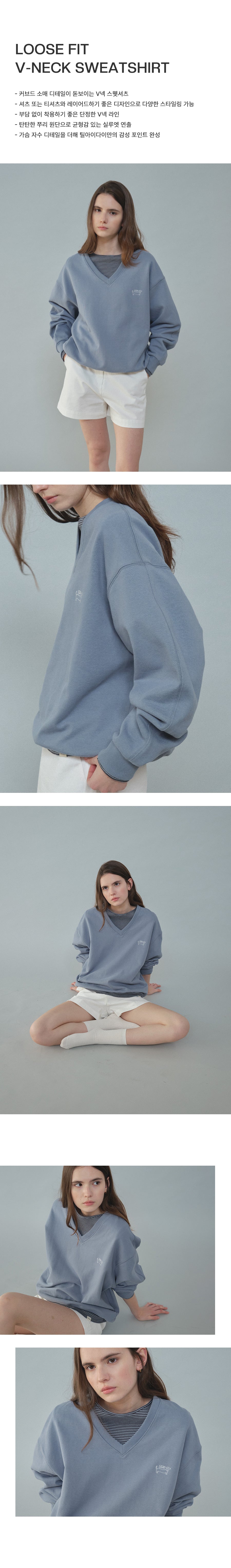 Tillidie Loose Fit V-Neck Sweatshirt Blue