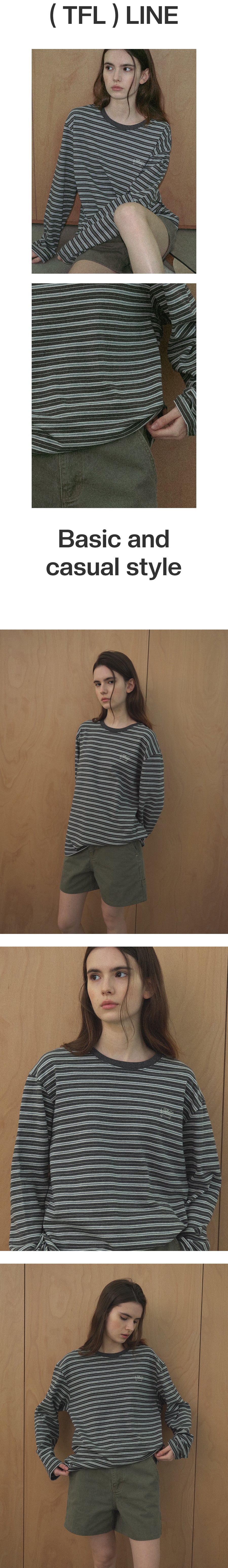 Tillidie Stripe Logo Oversized Tee Charcoal