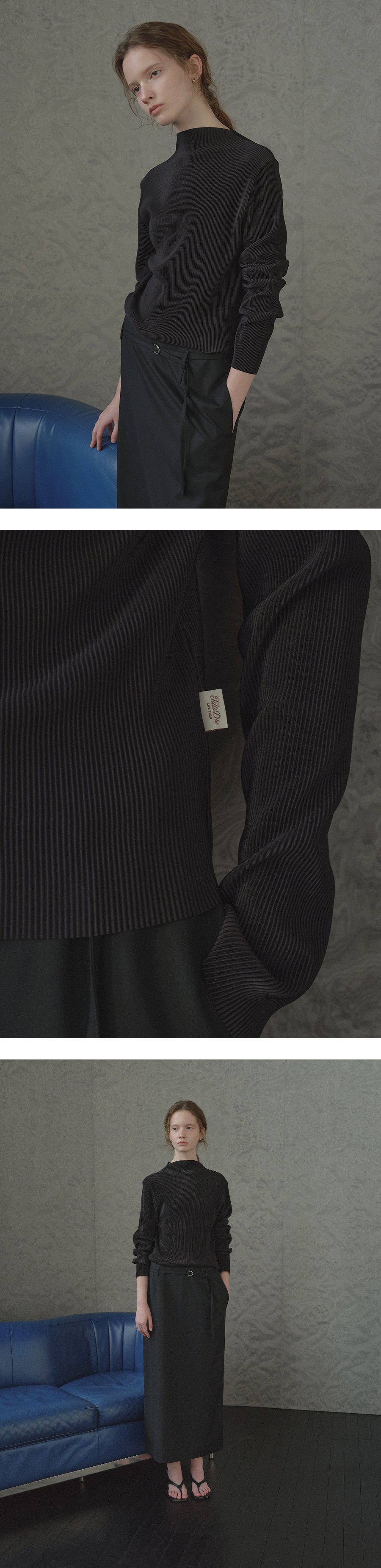 Tillidie Pleats mock neck top Black