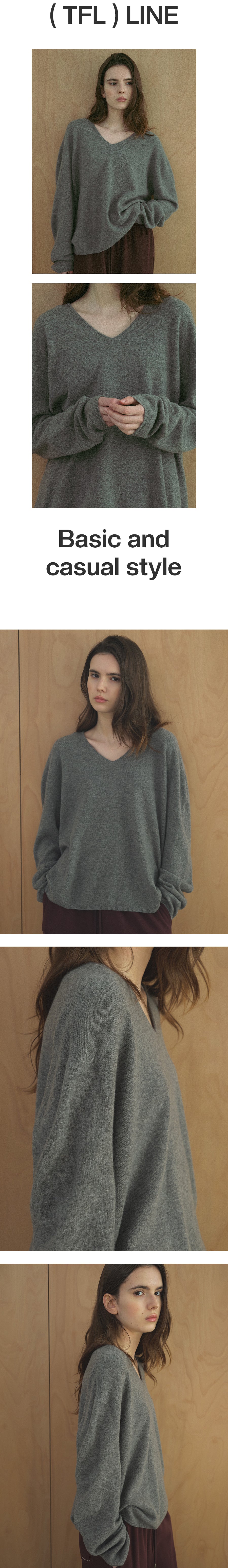 Tillidie Cashmere Blended V-Neck Wool Knit Gray