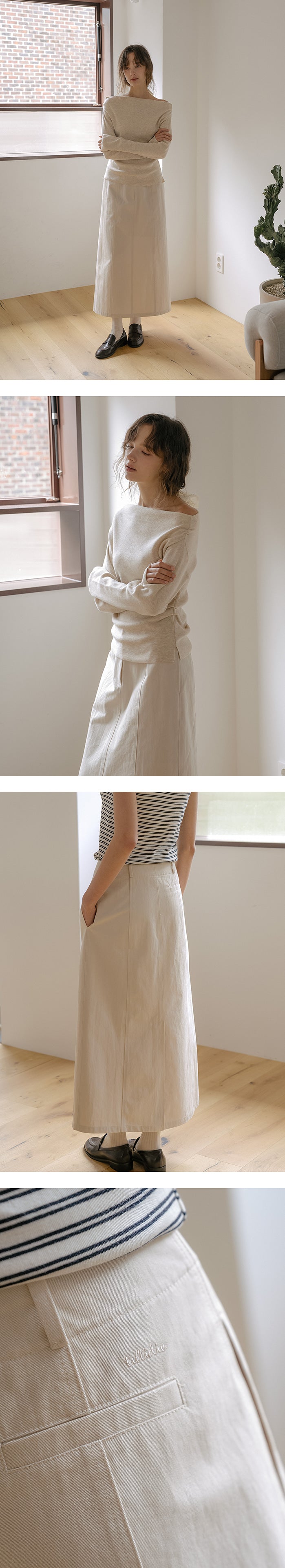 Tillidie Bio wash cotton maxi skirt Light beige