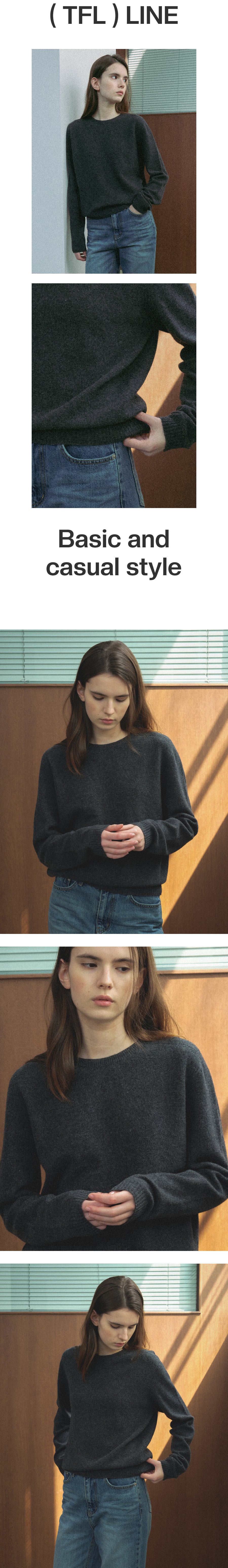 Tillidie Cashmere Blended Round Wool Knit Charcoal