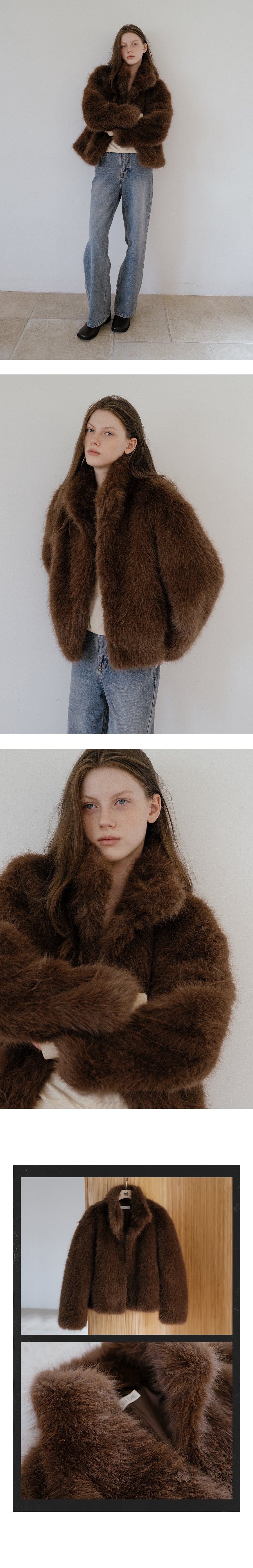 Tillidie Faux fur high neck jacket Brown