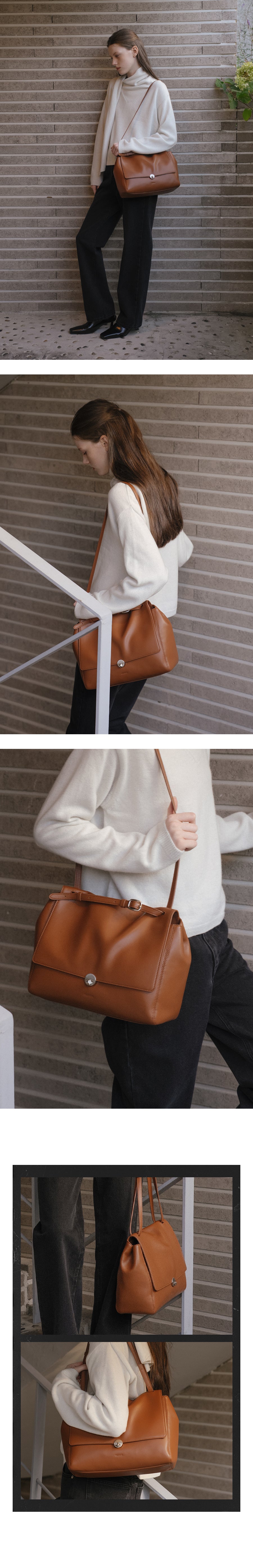 Tillidie Leather front lock bag Dark brown