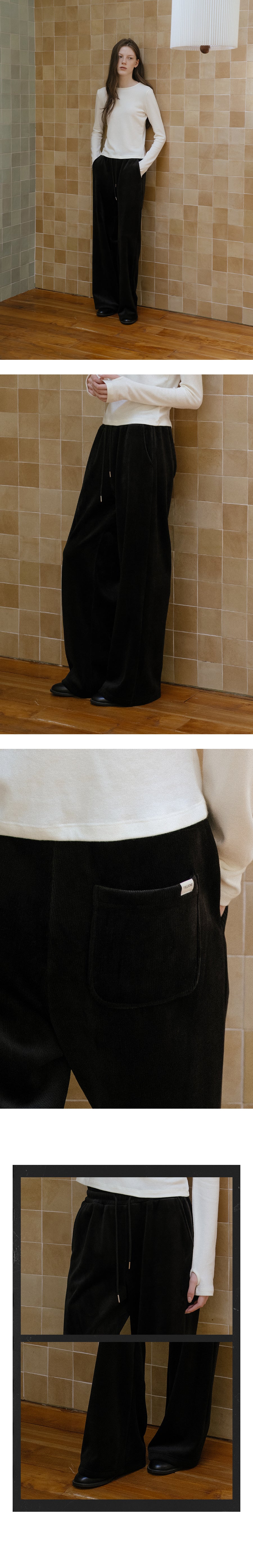 Tillidie Rib straight banding pants Black