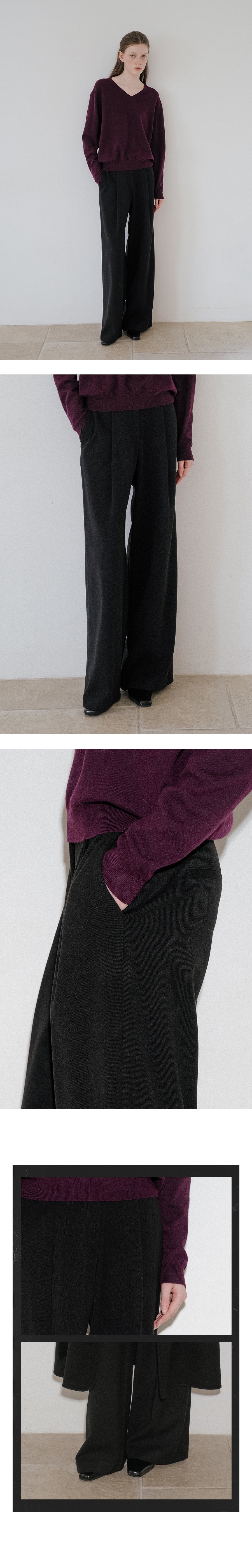 Tillidie Wool wide tuck slacks Black