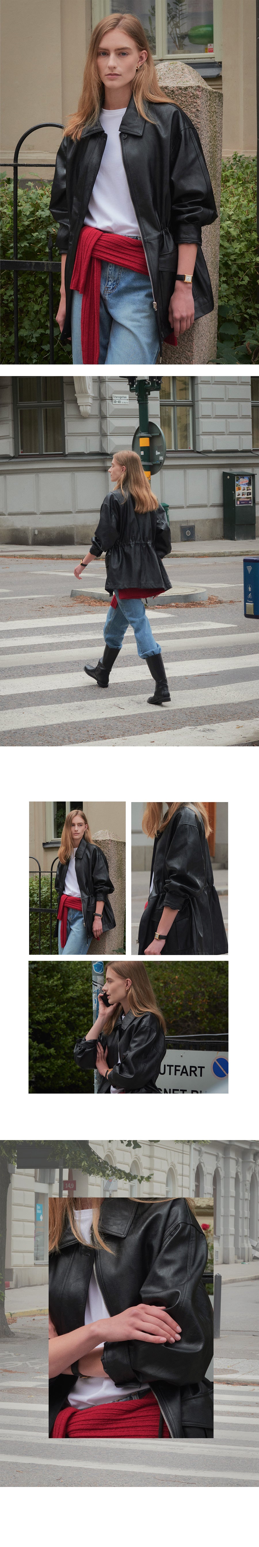 Tillidie String belt natural leather jacket Black
