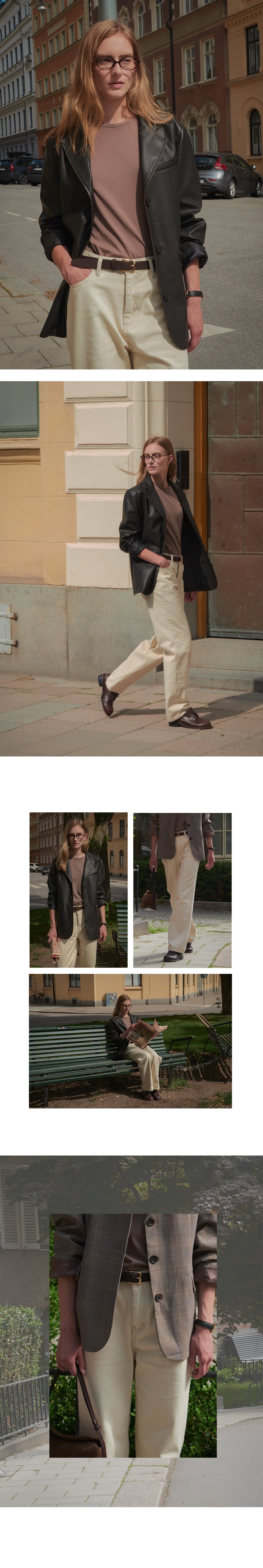 Tillidie Iris stitch point straight denim pants Cream