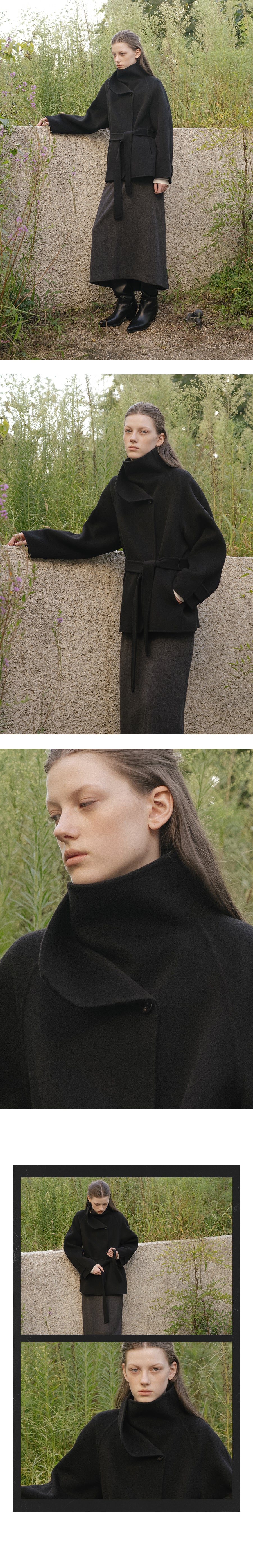 Tillidie Wool 100 handmade half coat Black