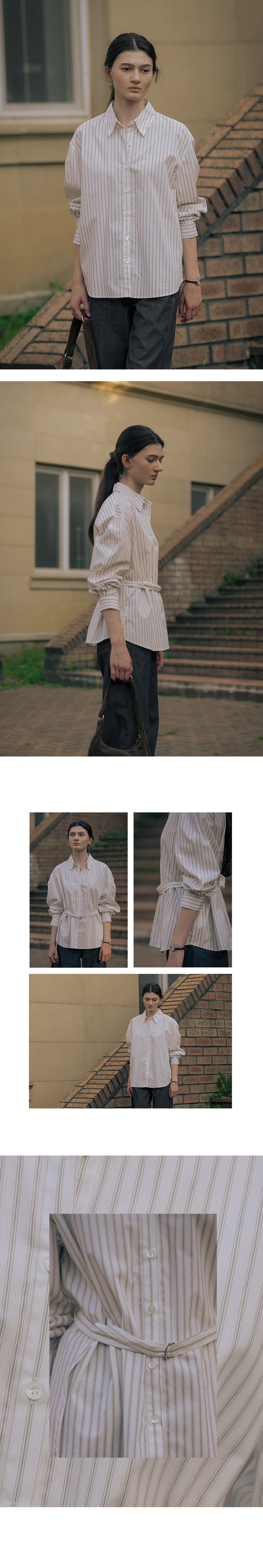 Tillidie Stripe belt set shirt Ivory
