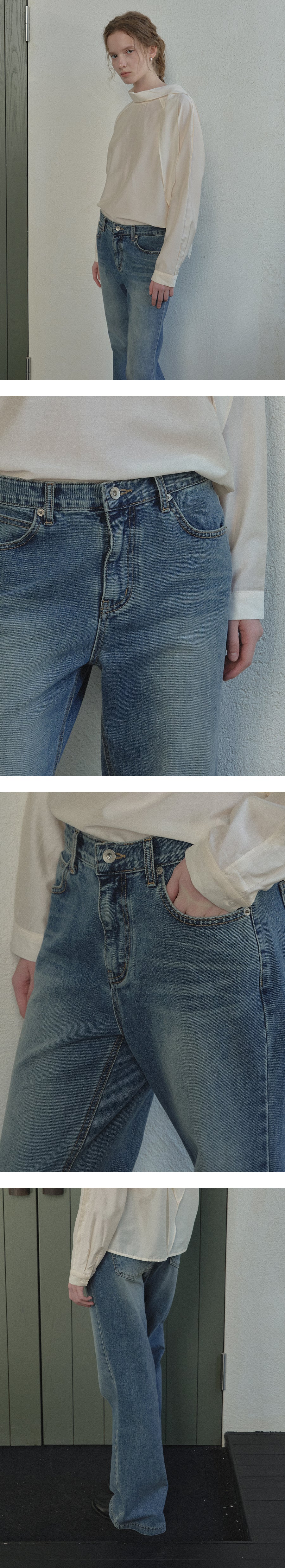 Tillidie Natural washed bootcut denim pants Deep blue