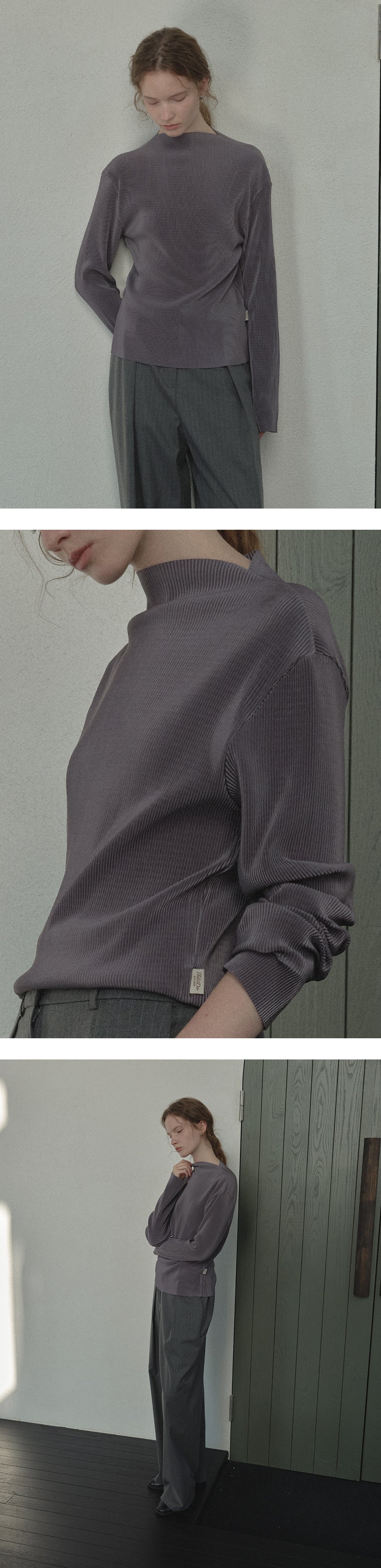 Tillidie Pleats mock neck top Charcoal