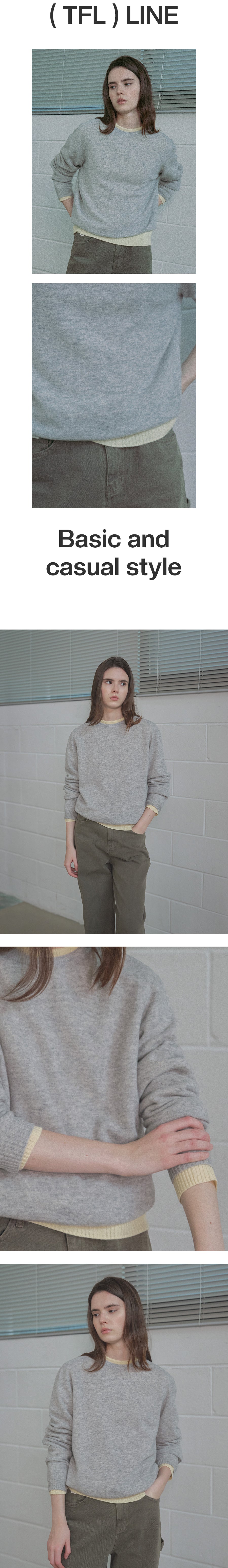 Tillidie Cashmere Blended Round Wool Knit Light gray