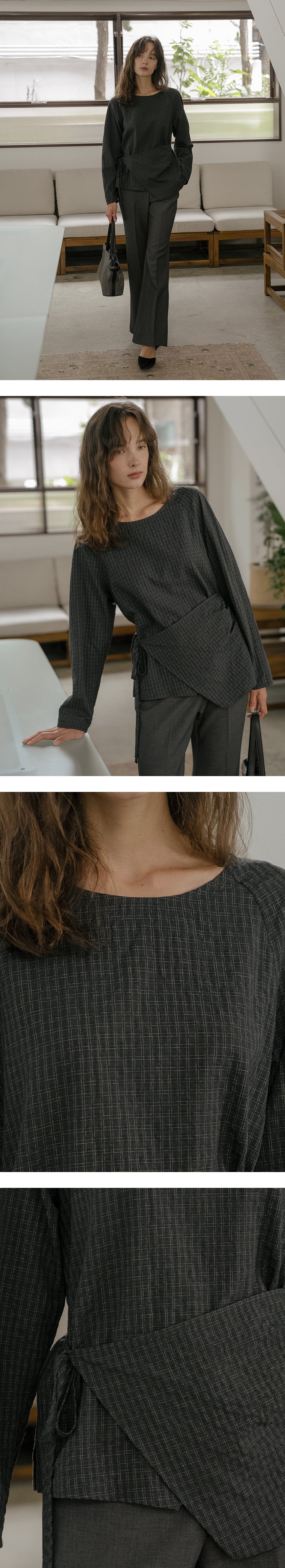 Tillidie Wrap check blouse Charcoal