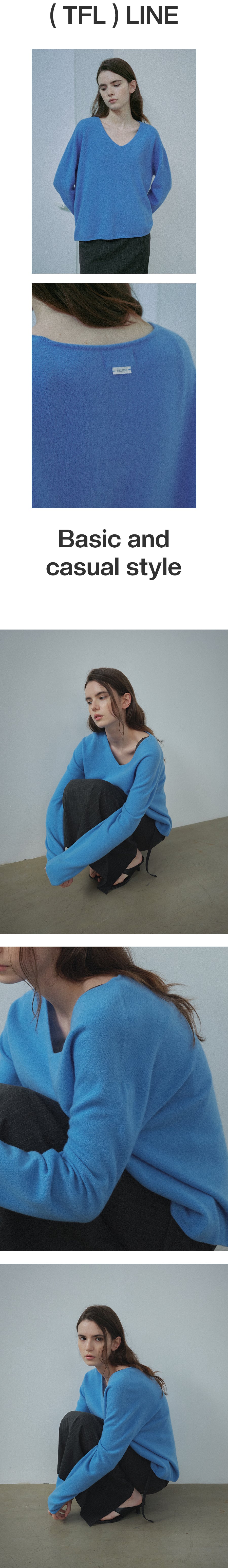 Tillidie Cashmere Blended V-Neck Wool Knit Blue