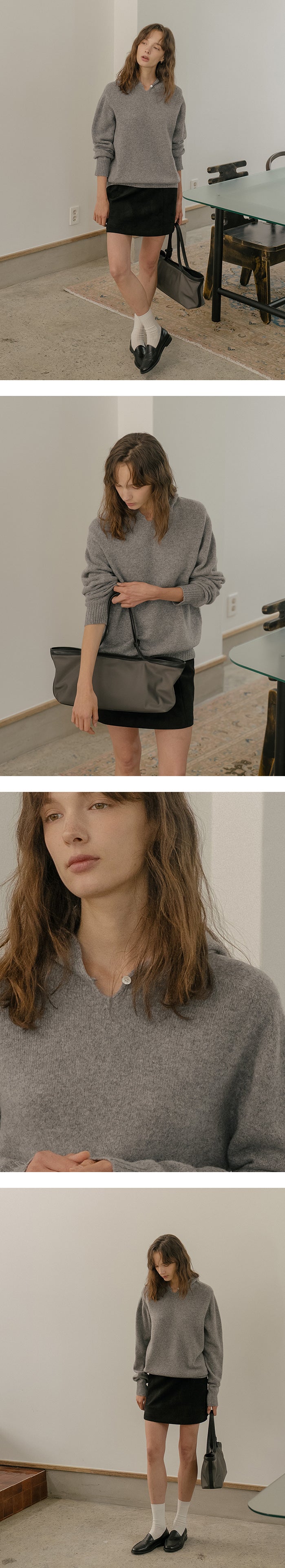 Tillidie Wholegarment Wool hood Knit Gray